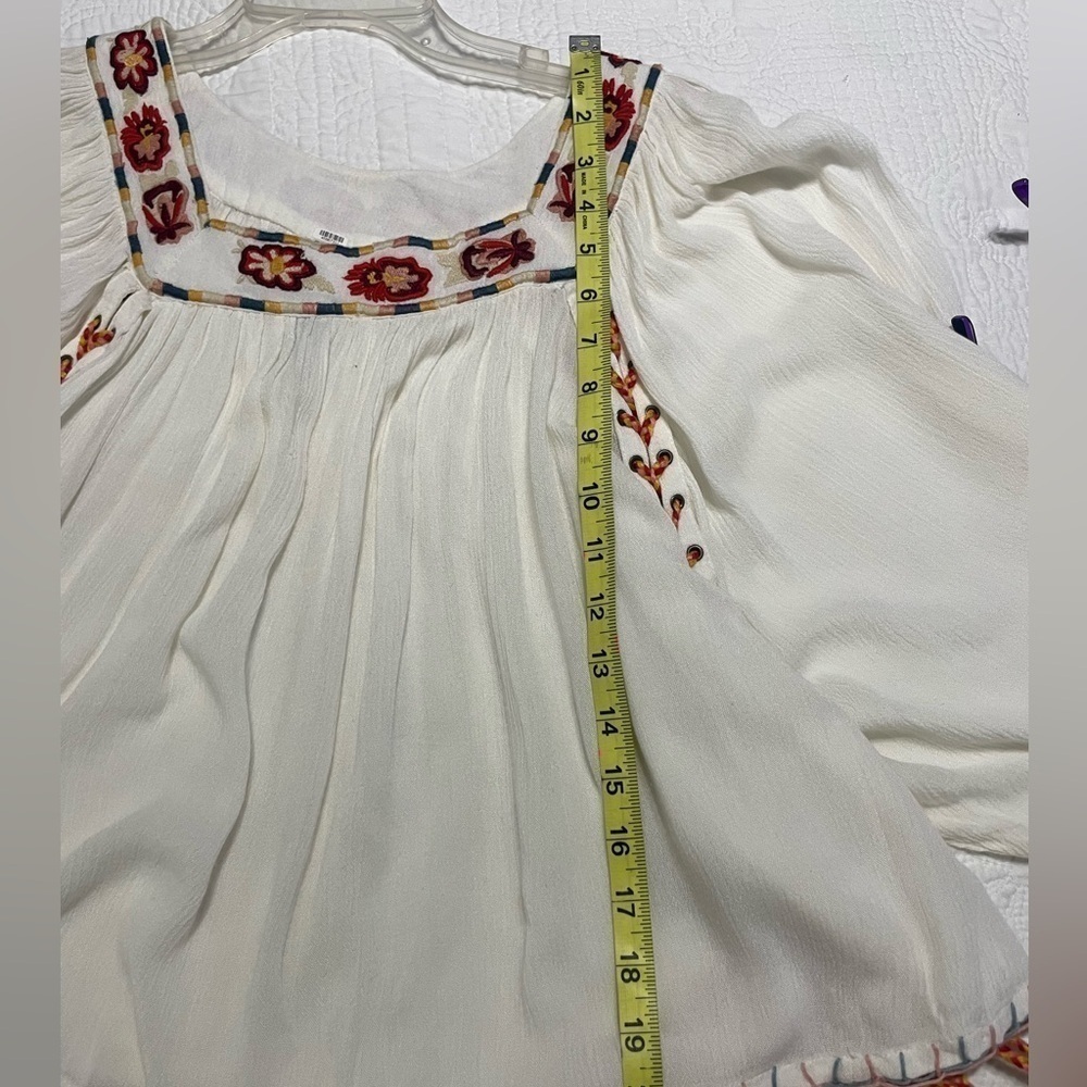 ban jara Boho Festival Embroidered Peasant top White SZ Small - Picture 9 of 14